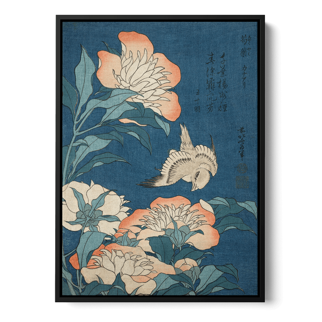 Hokusai - Peonies And Canary Canvas