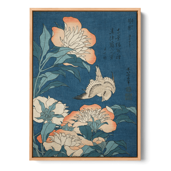 Hokusai - Peonies And Canary Canvas