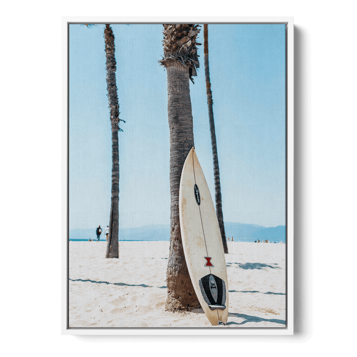 Surfboard By A Palm Tree Canvas