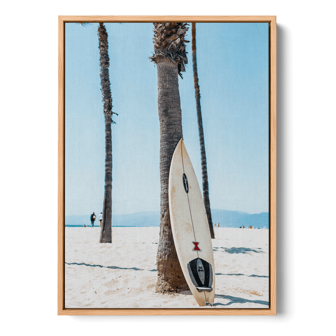 Surfboard By A Palm Tree Canvas