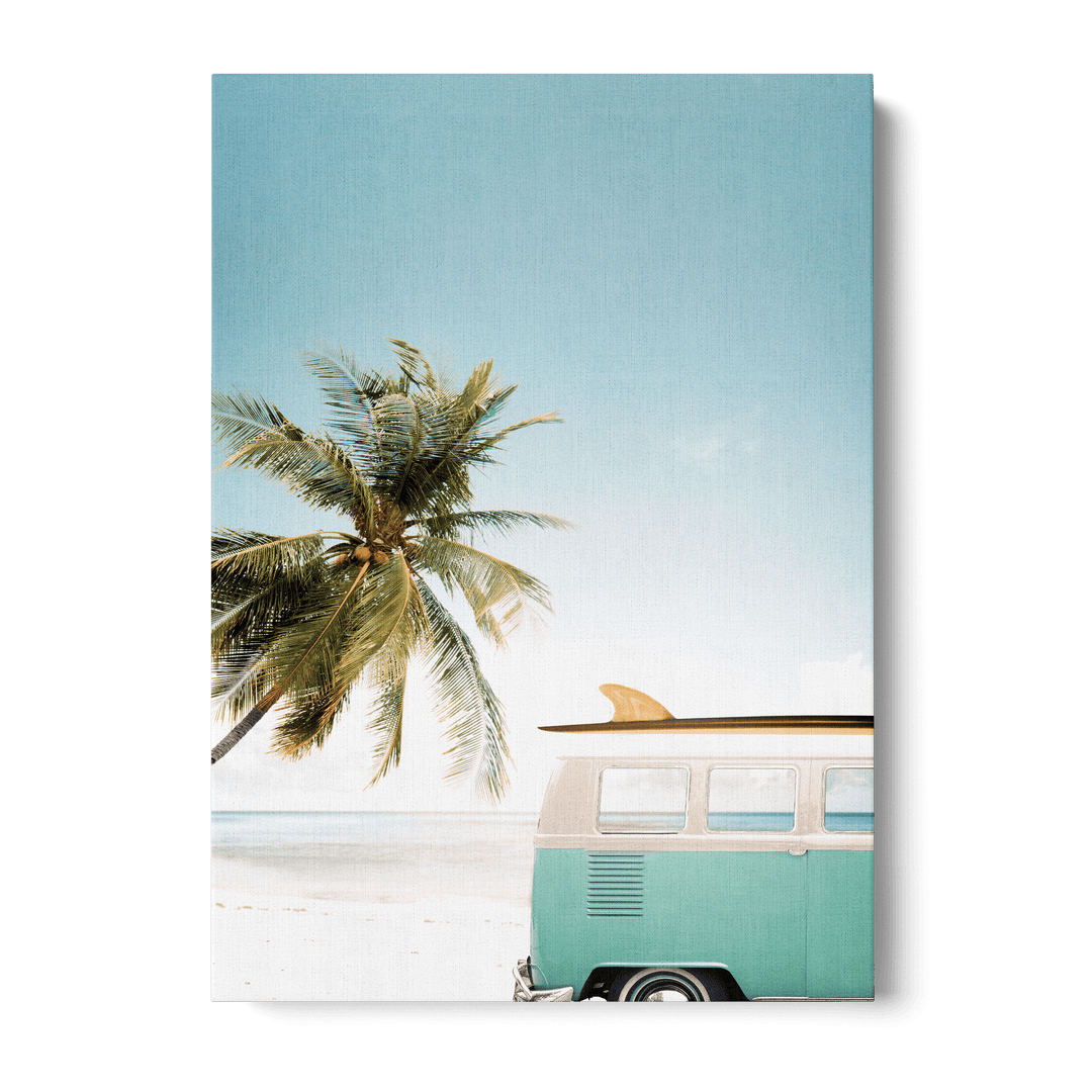 Van And Palm Tree On The Beach Canvas