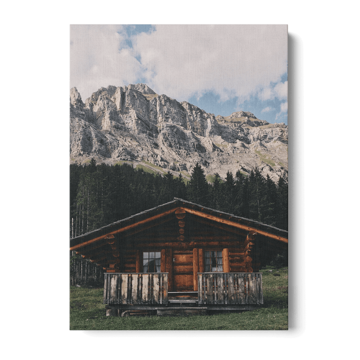 Wooden House And Mountains Canvas