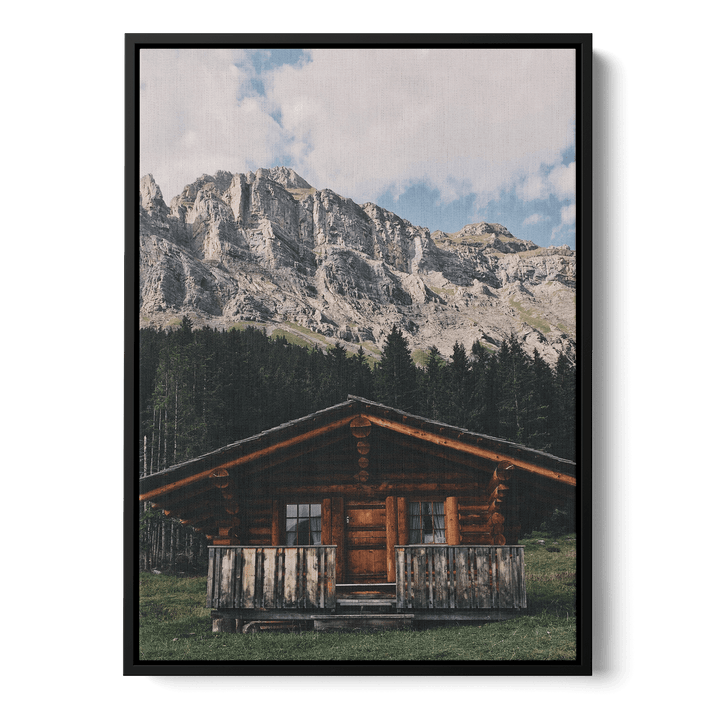 Wooden House And Mountains Canvas