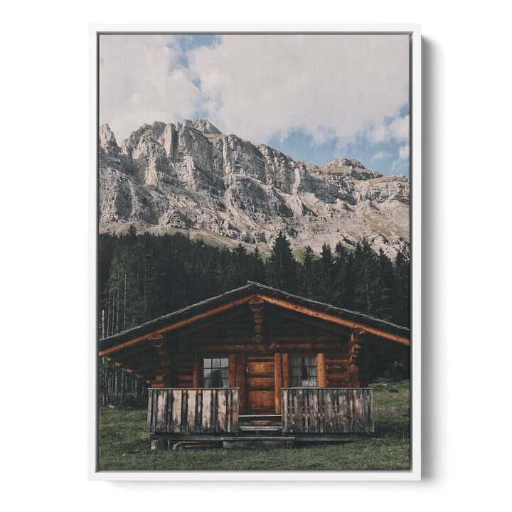Wooden House And Mountains Canvas