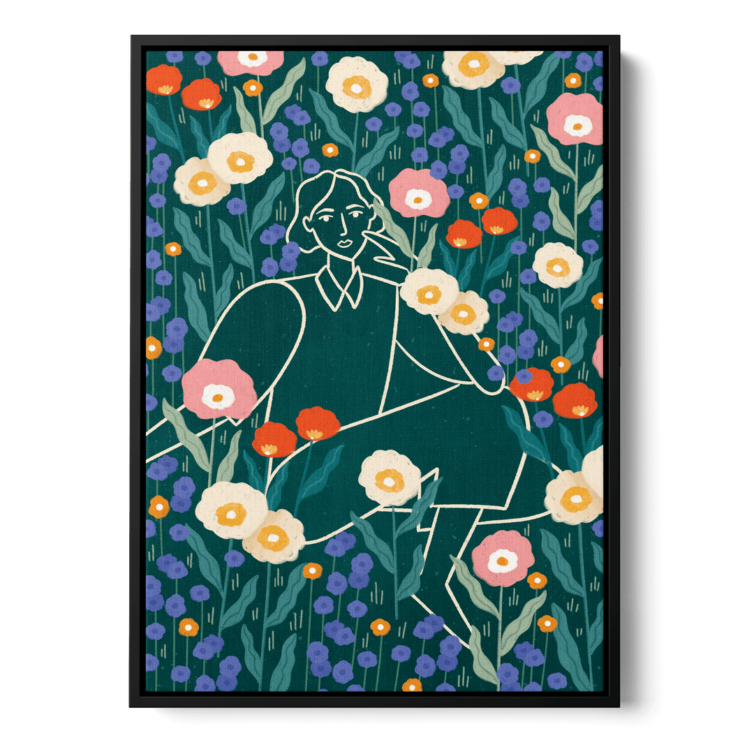 Line Lady With Florals Canvas
