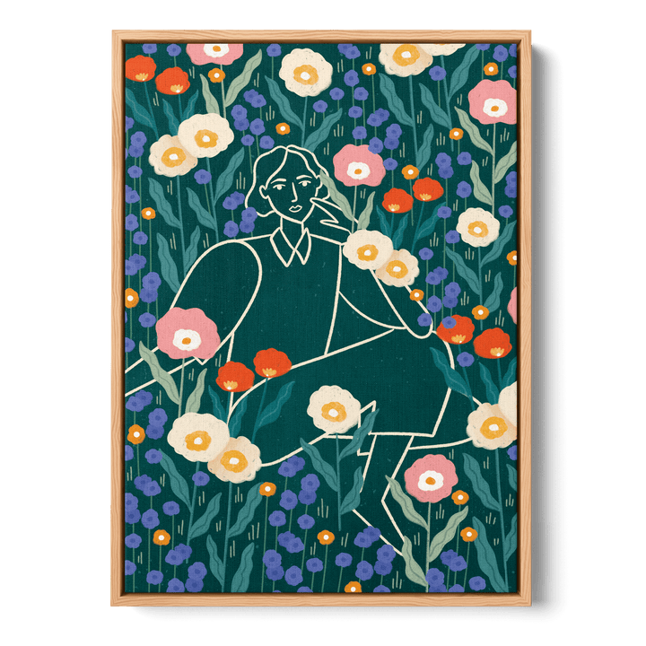 Line Lady With Florals Canvas