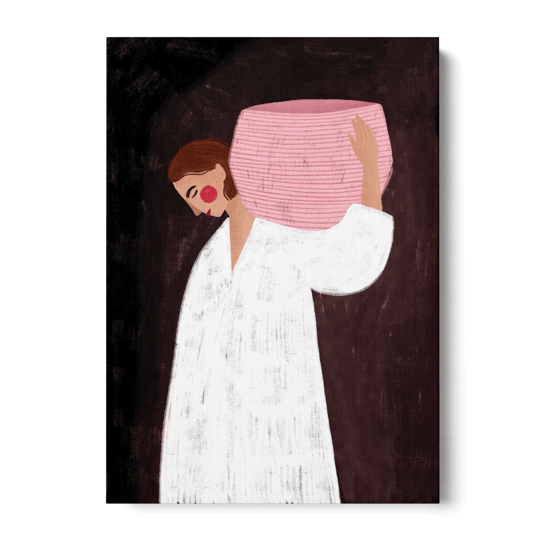 Woman With Pink Basket Canvas