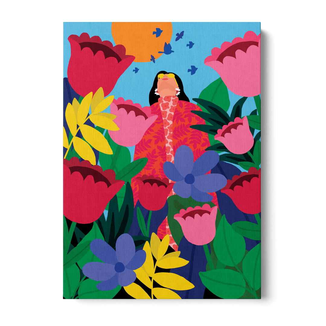 Woman In Flower Garden Canvas
