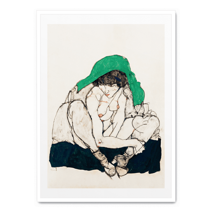 Crouching Woman With Green Headscarf